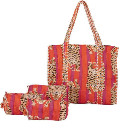 Marubhumi 4 Pcs set of Women Lightweight Travel Bag with Matching Pouches Purse Cotton Shoulder Tote Bag in Saudi Arabia