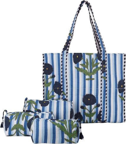 Marubhumi 4 Pcs set of Women Lightweight Travel Bag with Matching Pouches Purse Cotton Shoulder Tote Bag in Saudi Arabia