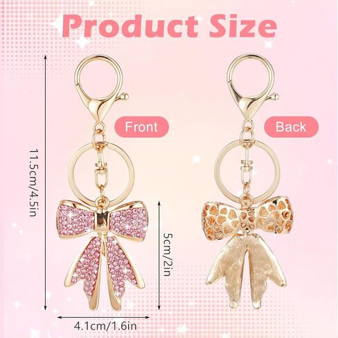Sorcristy Sparkly Gold Bow Keychain for Backpacks, Pink/Beige Rhinestone Keychains, Bag Charms, Women Y2K Cute Bows Keychain in Saudi Arabia