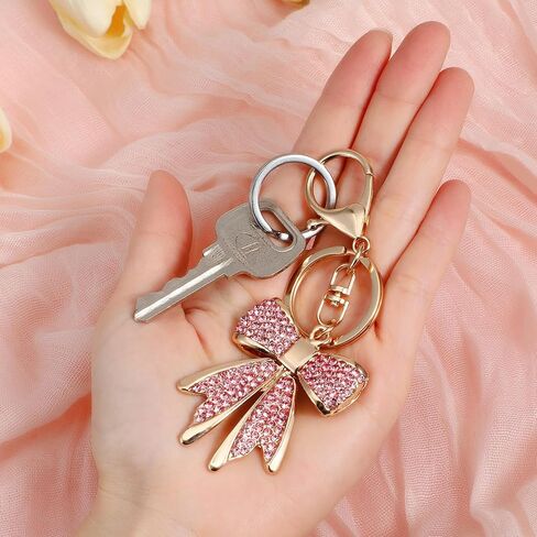 Sorcristy Sparkly Gold Bow Keychain for Backpacks, Pink/Beige Rhinestone Keychains, Bag Charms, Women Y2K Cute Bows Keychain in Saudi Arabia