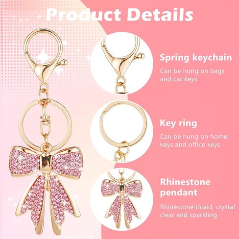 Sorcristy Sparkly Gold Bow Keychain for Backpacks, Pink/Beige Rhinestone Keychains, Bag Charms, Women Y2K Cute Bows Keychain in Saudi Arabia