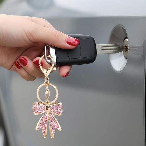 Sorcristy Sparkly Gold Bow Keychain for Backpacks, Pink/Beige Rhinestone Keychains, Bag Charms, Women Y2K Cute Bows Keychain in Saudi Arabia