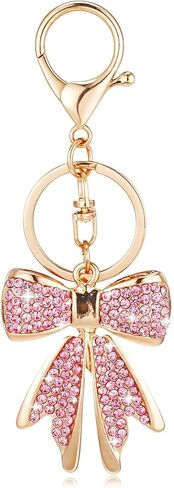 Sorcristy Sparkly Gold Bow Keychain for Backpacks, Pink/Beige Rhinestone Keychains, Bag Charms, Women Y2K Cute Bows Keychain in Saudi Arabia