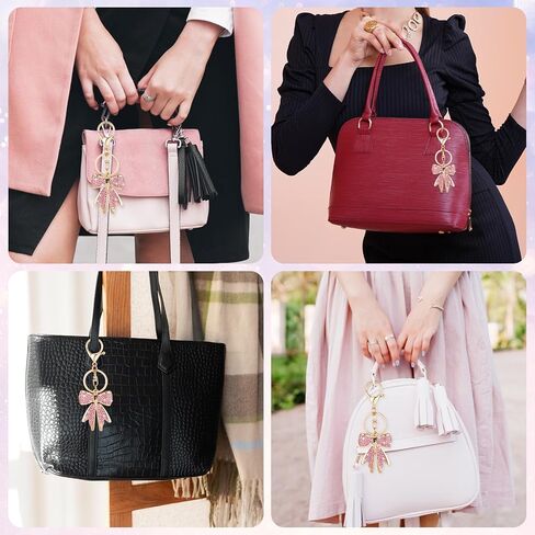 Sorcristy Sparkly Gold Bow Keychain for Backpacks, Pink/Beige Rhinestone Keychains, Bag Charms, Women Y2K Cute Bows Keychain in Saudi Arabia