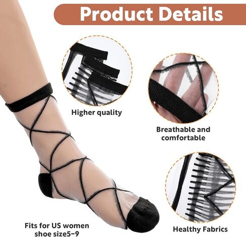 APLZGMG 6 Pairs Sheer Socks for Women Girls, Black Ankle High Lace Socks Fishnet, Thin Sheer Ankle Sock, Stocking Sock with Polka Dot, Striped, Plaid Patterns in Saudi Arabia