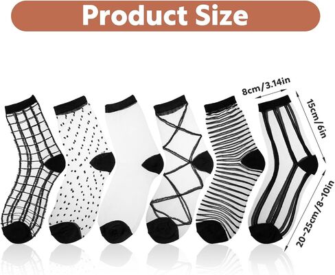 APLZGMG 6 Pairs Sheer Socks for Women Girls, Black Ankle High Lace Socks Fishnet, Thin Sheer Ankle Sock, Stocking Sock with Polka Dot, Striped, Plaid Patterns in Saudi Arabia