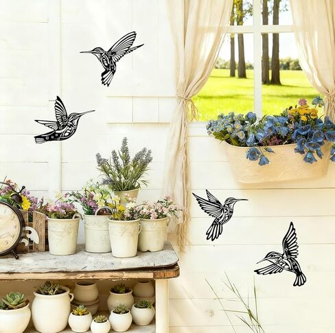 BFORXRO Metal Hummingbird Wall Art Decor-Black Outdoor Indoor Decor, Waterproof Bird Sculpture for Patios Garden Bird Lovers 4 Piece Set in Saudi Arabia