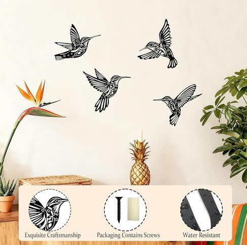 BFORXRO Metal Hummingbird Wall Art Decor-Black Outdoor Indoor Decor, Waterproof Bird Sculpture for Patios Garden Bird Lovers 4 Piece Set in Saudi Arabia