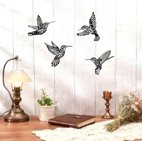 BFORXRO Metal Hummingbird Wall Art Decor-Black Outdoor Indoor Decor, Waterproof Bird Sculpture for Patios Garden Bird Lovers 4 Piece Set in Saudi Arabia