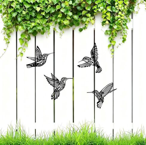 BFORXRO Metal Hummingbird Wall Art Decor-Black Outdoor Indoor Decor, Waterproof Bird Sculpture for Patios Garden Bird Lovers 4 Piece Set in Saudi Arabia
