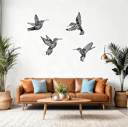 BFORXRO Metal Hummingbird Wall Art Decor-Black Outdoor Indoor Decor, Waterproof Bird Sculpture for Patios Garden Bird Lovers 4 Piece Set in Saudi Arabia