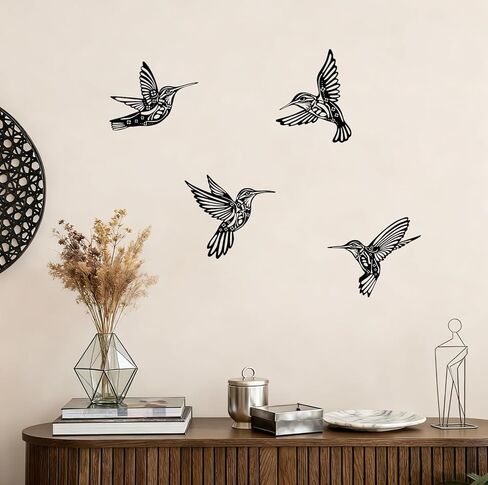 BFORXRO Metal Hummingbird Wall Art Decor-Black Outdoor Indoor Decor, Waterproof Bird Sculpture for Patios Garden Bird Lovers 4 Piece Set in Saudi Arabia