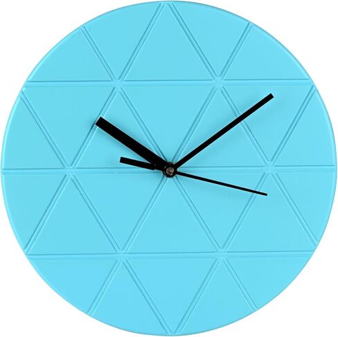 Peachy Loops Turquoise Blue Wooden Wall Clock 24cm Round Geometric Triangle Pattern MDF, (Batteries not Included) in Saudi Arabia