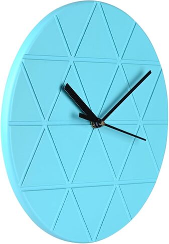 Peachy Loops Turquoise Blue Wooden Wall Clock 24cm Round Geometric Triangle Pattern MDF, (Batteries not Included) in Saudi Arabia