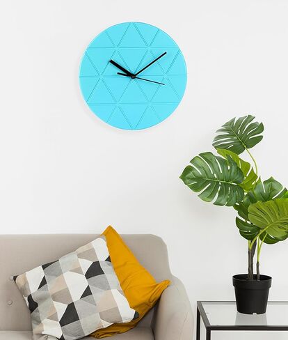 Peachy Loops Turquoise Blue Wooden Wall Clock 24cm Round Geometric Triangle Pattern MDF, (Batteries not Included) in Saudi Arabia