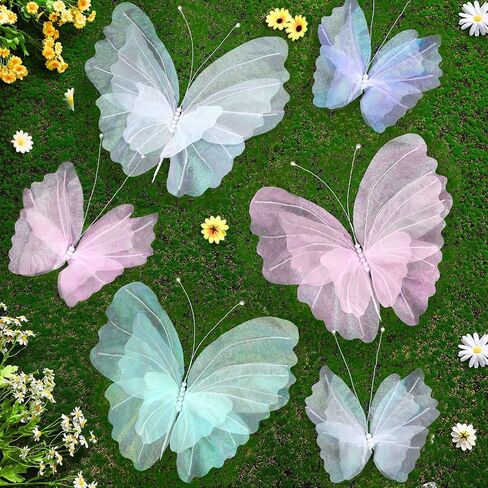 Geelin 6 Pcs Large Gradient Pink Butterfly Decorations Mariposas Grandes para Decoracion Big Butterfly Party Decor 20 Inch 12 Inch 3D Silk Butterflies for Baby Shower Birthday Party Wedding Decor in Kuwait