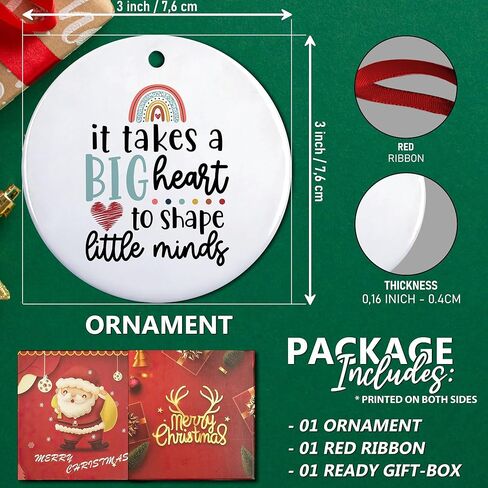 It Takes a Big Heart to Shape Little Minds Christmas Ornament - Thank You Gifts for Teachers, Preschool, End of Year & Retirement - Teacher Ornament 2025 - Teacher for Women Men in Saudi Arabia