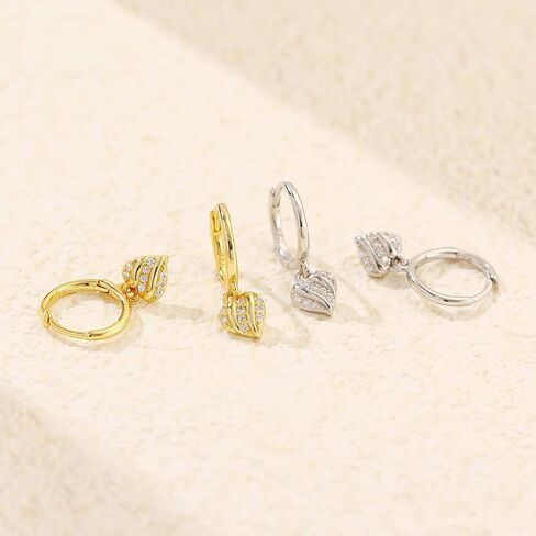14k Dainty Heart Love Small Hoop Earrings Gold Plated for Women 925 Sterling Silver Cute Tiny Cubic Zirconia Hearted Charms Dangle Drop Delicate Holiday Jewelry Gifts in Saudi Arabia