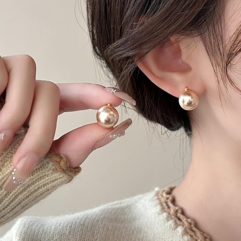 WyannSt. Pearl Huggie Earrings for Women - 14K Gold Plated Dainty Pearl Earrings - Champagne Gold Jewelry For Women in Saudi Arabia