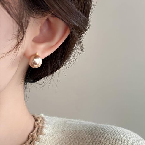 WyannSt. Pearl Huggie Earrings for Women - 14K Gold Plated Dainty Pearl Earrings - Champagne Gold Jewelry For Women in Saudi Arabia