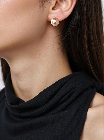 WyannSt. Pearl Huggie Earrings for Women - 14K Gold Plated Dainty Pearl Earrings - Champagne Gold Jewelry For Women in Saudi Arabia
