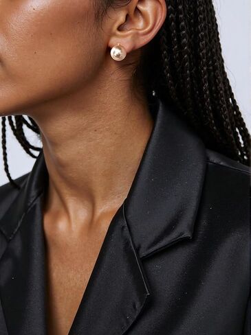 WyannSt. Pearl Huggie Earrings for Women - 14K Gold Plated Dainty Pearl Earrings - Champagne Gold Jewelry For Women in Saudi Arabia