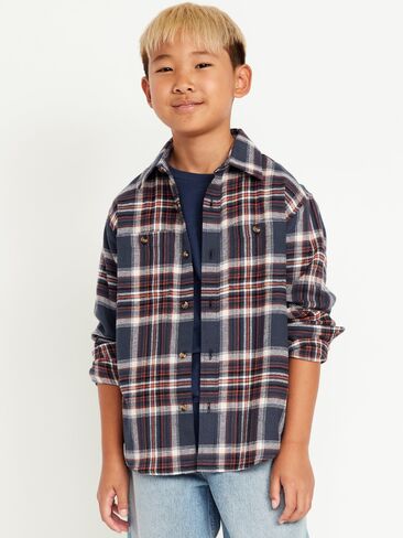 قميص فلانيل منقوش بجيوب وأكمام طويلة للأولاد من Old Navy - منقوش أزرق/برتقالي in Kuwait