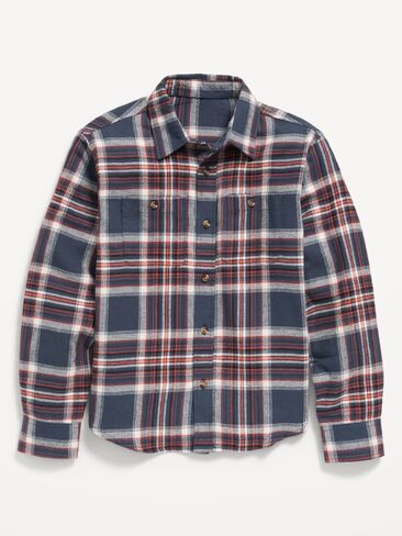 قميص فلانيل منقوش بجيوب وأكمام طويلة للأولاد من Old Navy - منقوش أزرق/برتقالي in Kuwait