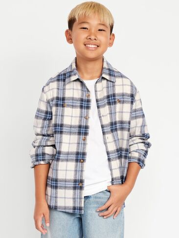 قميص فلانيل منقوش بجيب كم طويل للاولاد من Old Navy - ابيض وازرق منقوش in Kuwait