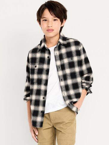 قميص فلانيل منقوش بجيب كم طويل للاولاد من Old Navy - اسود منقوش in Kuwait
