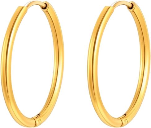 18K Gold Plated Hoop Earrings for Women, Waterproof Stainless Steel Huggie Hoops, Hypoallergenic Lightweight Everyday Minimalist Earring in Saudi Arabia