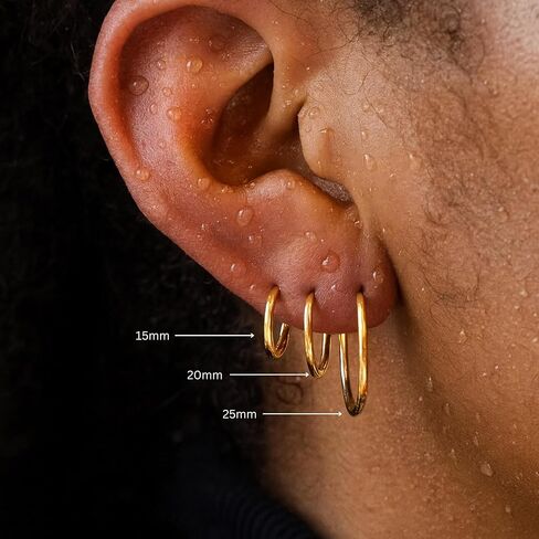 18K Gold Plated Hoop Earrings for Women, Waterproof Stainless Steel Huggie Hoops, Hypoallergenic Lightweight Everyday Minimalist Earring in Saudi Arabia