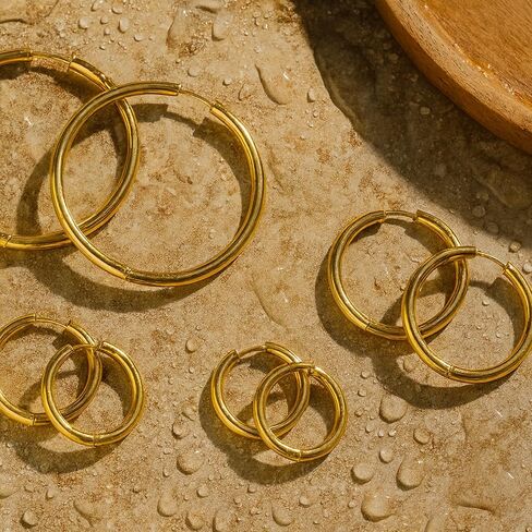 18K Gold Plated Hoop Earrings for Women, Waterproof Stainless Steel Huggie Hoops, Hypoallergenic Lightweight Everyday Minimalist Earring in Saudi Arabia