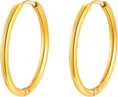 18K Gold Plated Hoop Earrings for Women, Waterproof Stainless Steel Huggie Hoops, Hypoallergenic Lightweight Everyday Minimalist Earring in Saudi Arabia