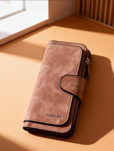 Womens Wallet Trifold Large Capacity Snap Closure Multiple Card Slots Matte Two Tone Daily Use in Saudi Arabia
