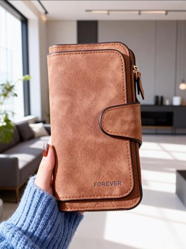 Womens Wallet Trifold Large Capacity Snap Closure Multiple Card Slots Matte Two Tone Daily Use in Saudi Arabia