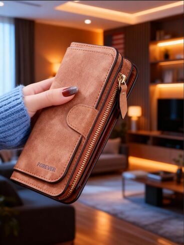 Womens Wallet Trifold Large Capacity Snap Closure Multiple Card Slots Matte Two Tone Daily Use in Saudi Arabia
