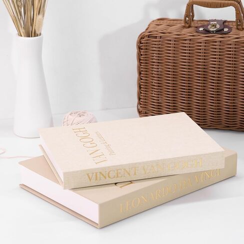 ELIHAM ESSENTIALS Premium Decorative Books - Set of 2 - Linen Storage Box for Coffee Table Faux Decor Boxes for Bookshelf Fake Books for Decoration for Living Room - Modern Home (Beige & Camel) in Saudi Arabia