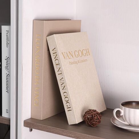 ELIHAM ESSENTIALS Premium Decorative Books - Set of 2 - Linen Storage Box for Coffee Table Faux Decor Boxes for Bookshelf Fake Books for Decoration for Living Room - Modern Home (Beige & Camel) in Saudi Arabia