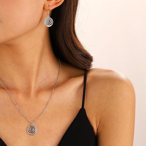 WCRAZYE Boho Geometric Tribal Swirl Wire Spiral Earrings Necklace Sets for Women Lightweight Minimalist Simple Spiral Earrings Round Spiral Statement Earrings Fashion Jewelry Gifts in Saudi Arabia