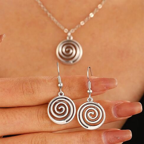WCRAZYE Boho Geometric Tribal Swirl Wire Spiral Earrings Necklace Sets for Women Lightweight Minimalist Simple Spiral Earrings Round Spiral Statement Earrings Fashion Jewelry Gifts in Saudi Arabia
