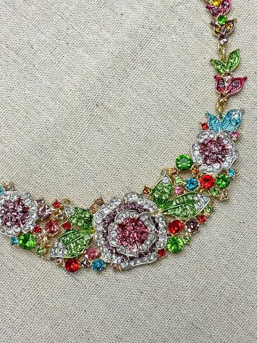 MMonesu Crystal Flower Bib Statement Necklace Set Chunky Flower Statement Necklace & Earrings Drama Bib Collar Jewelry Set for Women Prom Party Jewelry in Saudi Arabia