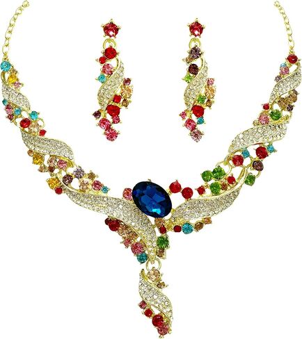 MMonesu Crystal Flower Bib Statement Necklace Set Chunky Flower Statement Necklace & Earrings Drama Bib Collar Jewelry Set for Women Prom Party Jewelry in Saudi Arabia