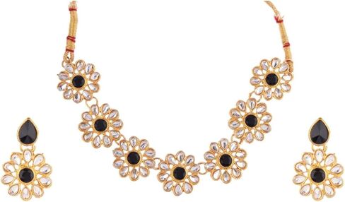Efulgenz Kundan Choker Necklace Indian Jewelry Sets for Women Bollywood Jewelry Choker Kundan Floral Crystal Necklace Earrings Wedding Bridal Jewelry Set in Saudi Arabia
