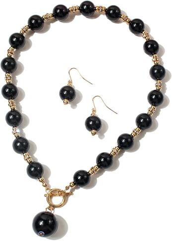 XAM 2PCS/set Large Simulated Pearl Necklace and Stud Earring for Women Brides Chunky Pearl Retro Costume Necklace Set Statement Wedding Jewelry 1920s Costume Jewelry Set in Saudi Arabia