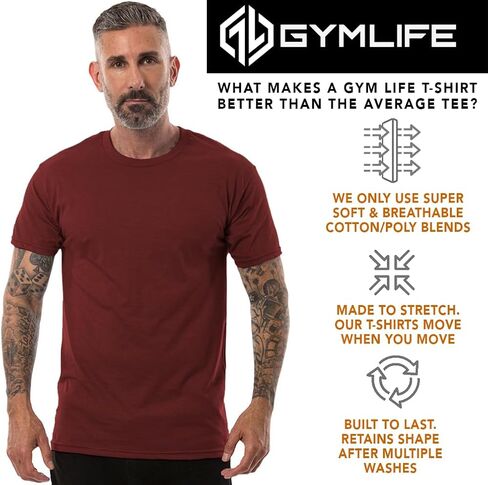 تيشيرت رجالي من Gym Life لأداء رياضي بأكمام قصيرة، أحمر قرمزي in Kuwait
