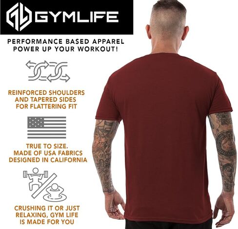 تيشيرت رجالي من Gym Life لأداء رياضي بأكمام قصيرة، أحمر قرمزي in Kuwait