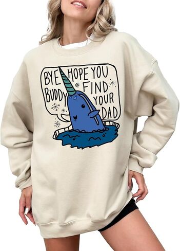 سويت شيرت CLUTCHINK Christmas Narwhal Graphic - بلوفر صوف برقبة دائرية مطبوعة للجنسين لراحة مريحة في العطلات in Kuwait