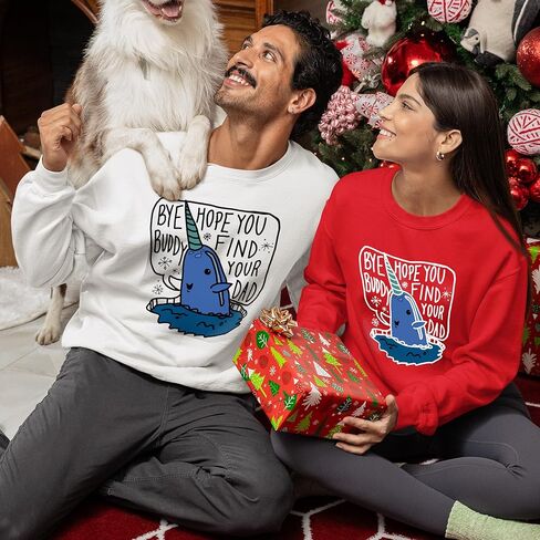 سويت شيرت CLUTCHINK Christmas Narwhal Graphic - بلوفر صوف برقبة دائرية مطبوعة للجنسين لراحة مريحة في العطلات in Kuwait