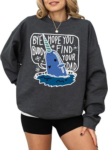 سويت شيرت CLUTCHINK Christmas Narwhal Graphic - بلوفر صوف برقبة دائرية مطبوعة للجنسين لراحة مريحة في العطلات in Kuwait